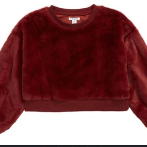 Nordstrom Girls Faux Fur Fleece Sweatshirt Red Syrah multiple sizes - Picture 1 of 5